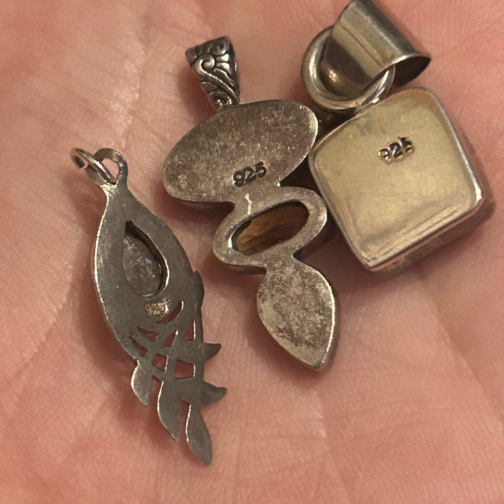 Vintage glowy sterling silver pendant lot: Tiger eye, cat eye, moonstone - Picture 4 of 4